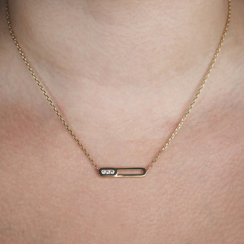 Collier fantaisie femme carador en plaqué or avec oxydes de zirconium style motif trombone