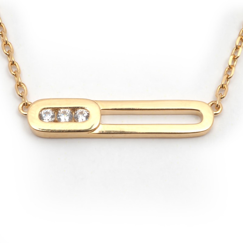 Collier fantaisie femme carador en plaqué or avec oxydes de zirconium style motif trombone
