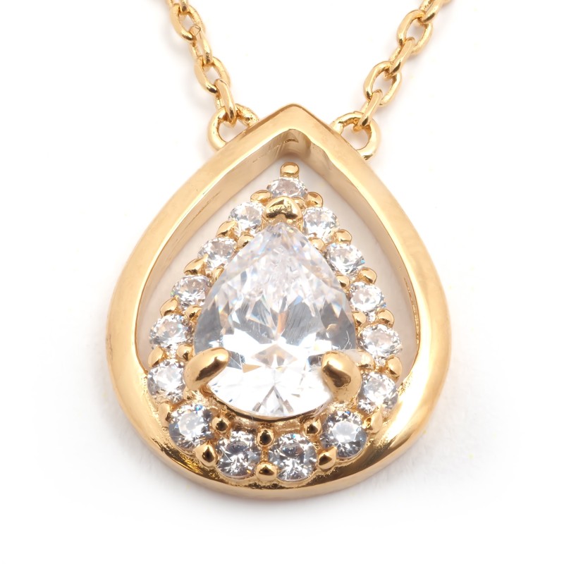 Collier plaqué or et oxydes de zirconium forme goutte carador