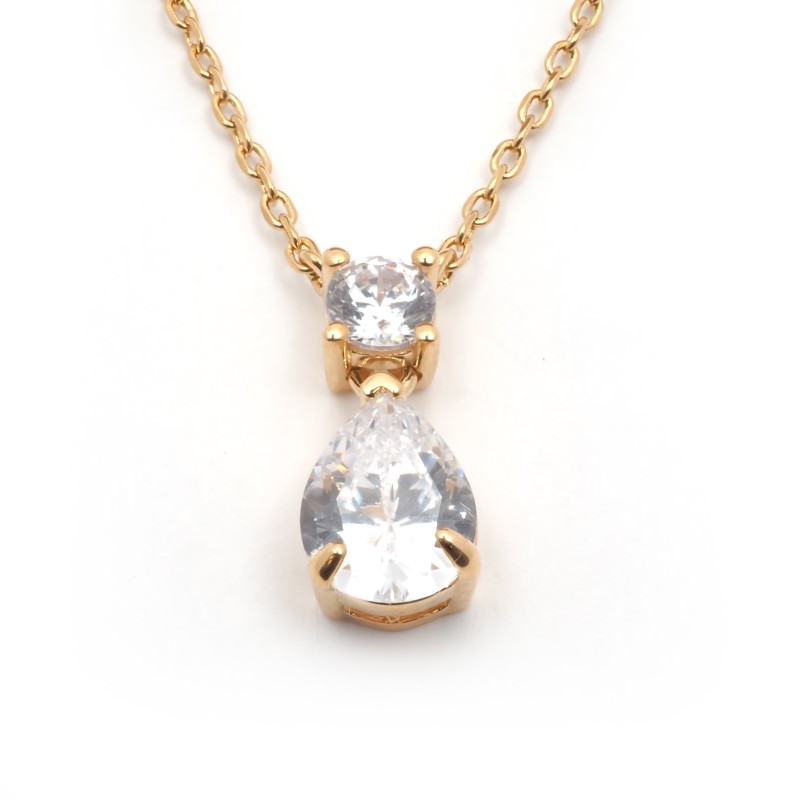 Collier plaqué or et oxydes de zirconium forme goutte carador