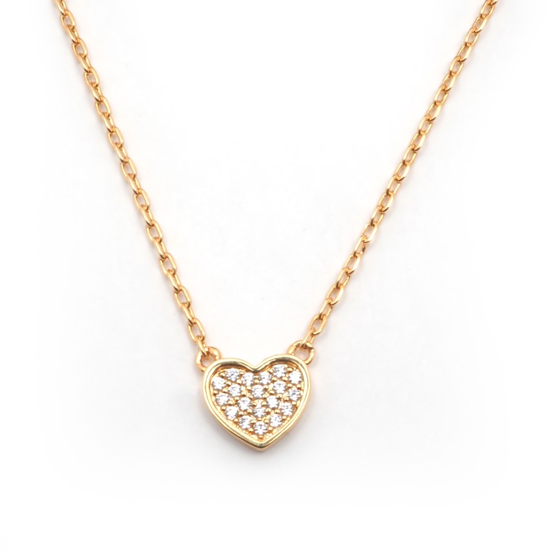 Collier Carador Femme en Plaqué Or et Oxydes de zirconium Motif coeur Maille forçat