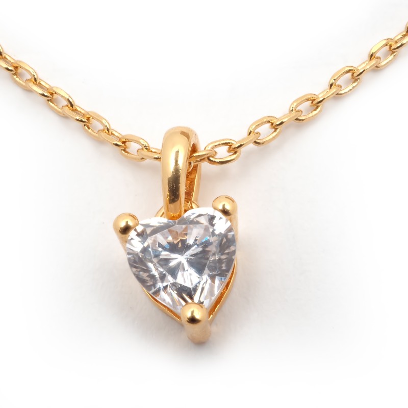 Collier plaqué or et solitaire d'oxyde de zirconium forme coeur Carador