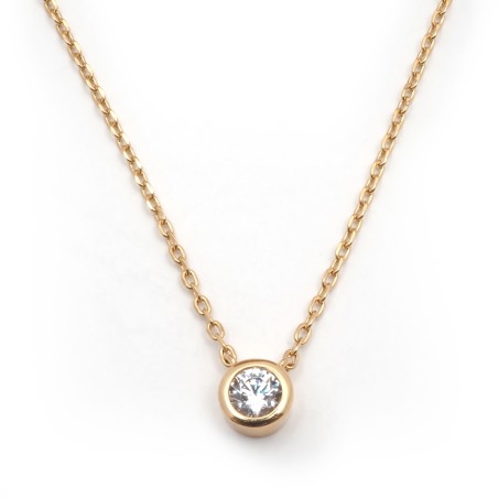 Collier plaqué or et solitaire d'oxyde de zirconium