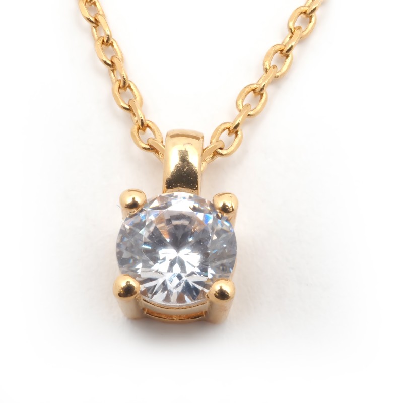 Collier plaqué or et solitaire d'oxydes de zirconium carador