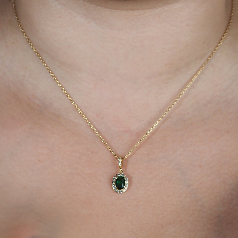 Collier fantaisie femme carador en plaqué or avec oxydes de zirconium et spinelle verte