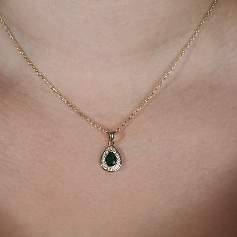 Collier fantaisie femme carador en plaqué or avec oxydes de zirconium et spinelle verte