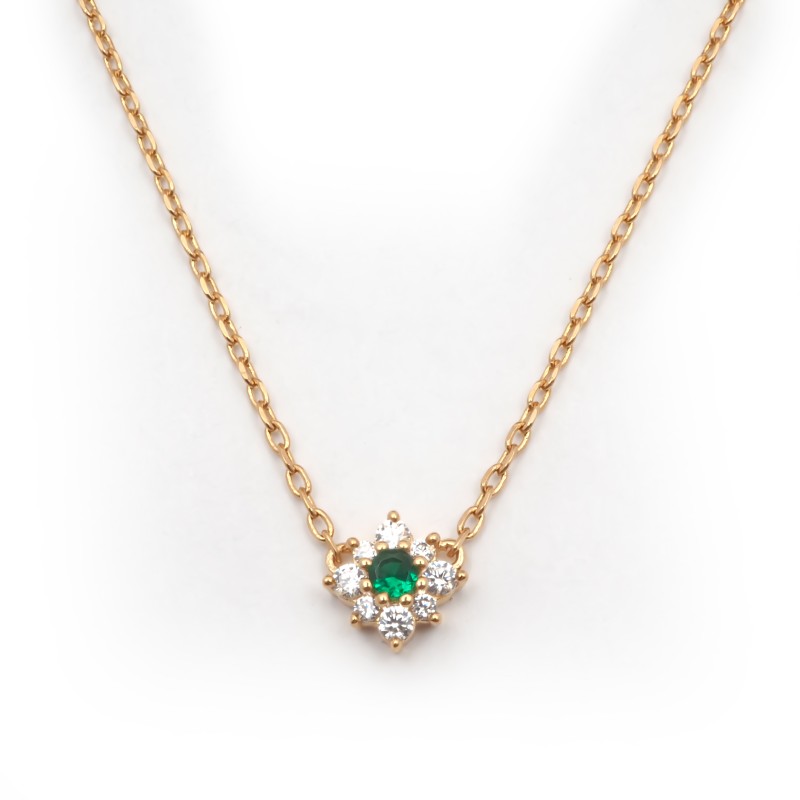 Collier fantaisie femme carador en plaqué or avec oxydes de zirconium et spinelle verte