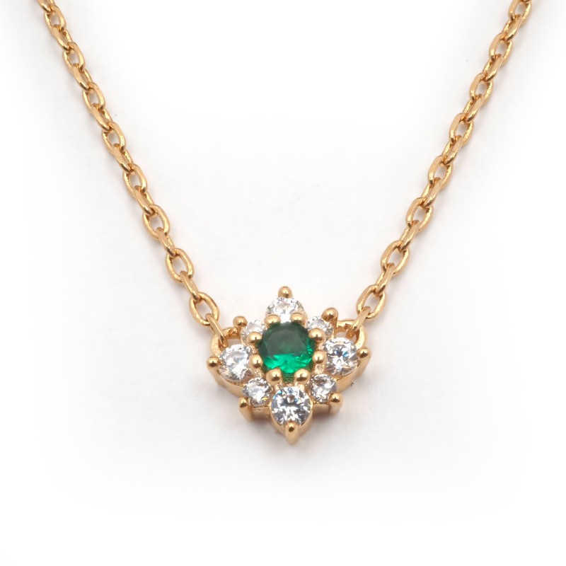 Collier fantaisie femme carador en plaqué or avec oxydes de zirconium et spinelle verte