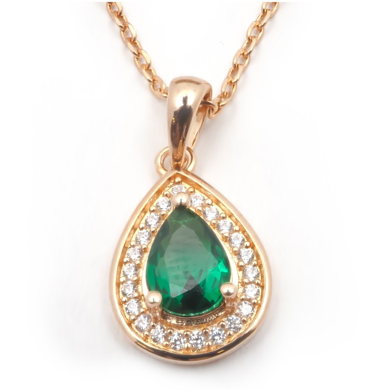 Collier fantaisie femme carador en plaqué or avec oxydes de zirconium et spinelle verte