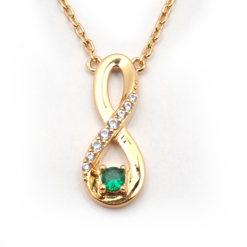 Collier fantaisie signe infini femme carador en plaqué or avec oxydes de zirconium et spinelle verte