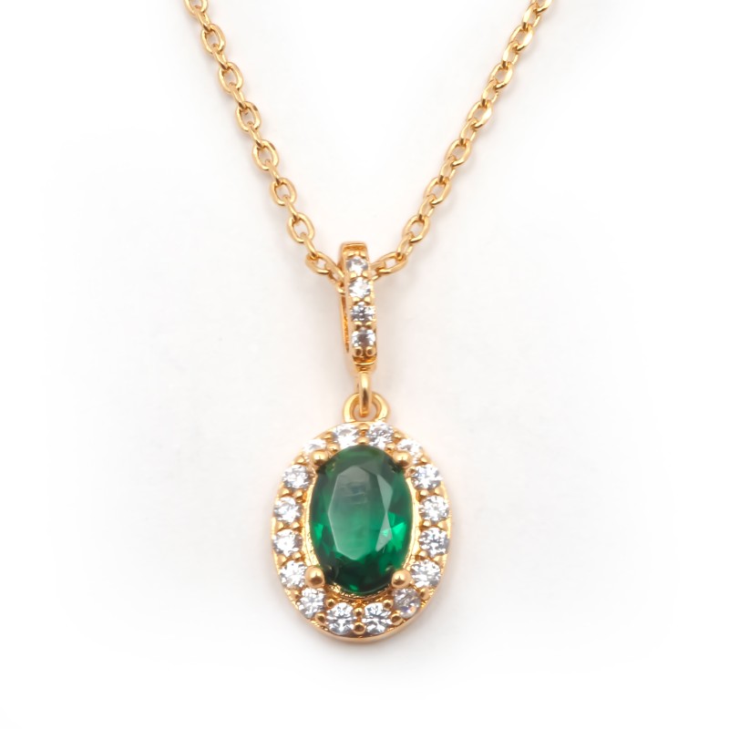 Collier fantaisie femme carador en plaqué or avec oxydes de zirconium et spinelle verte