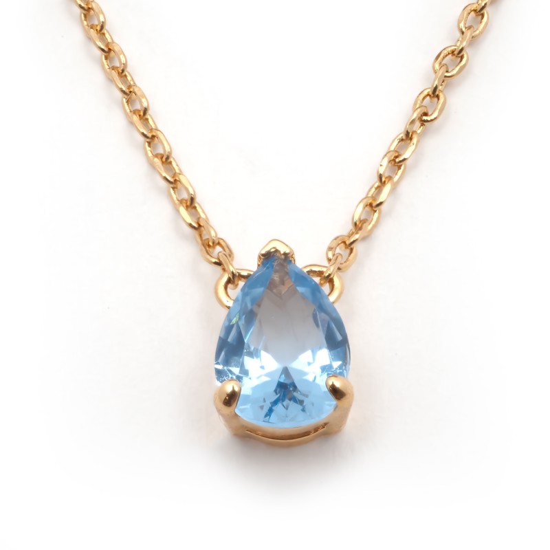 Collier  femme  solitaire carador en plaqué or avec spinelle bleu