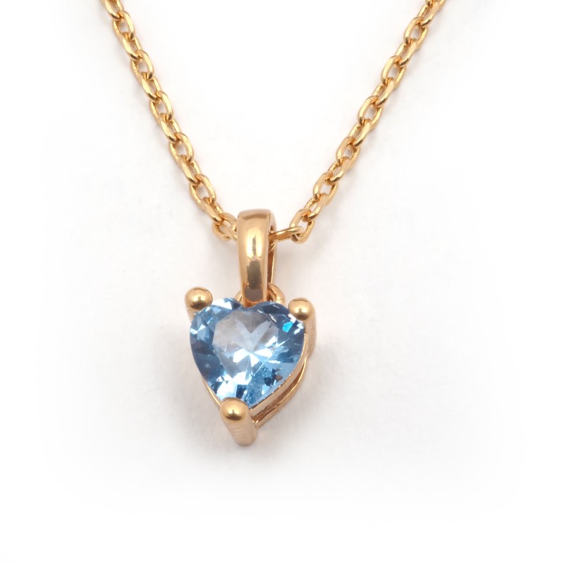 Collier solitaire femme carador en plaqué or avec spinelle bleu 3 griffes motif cœur