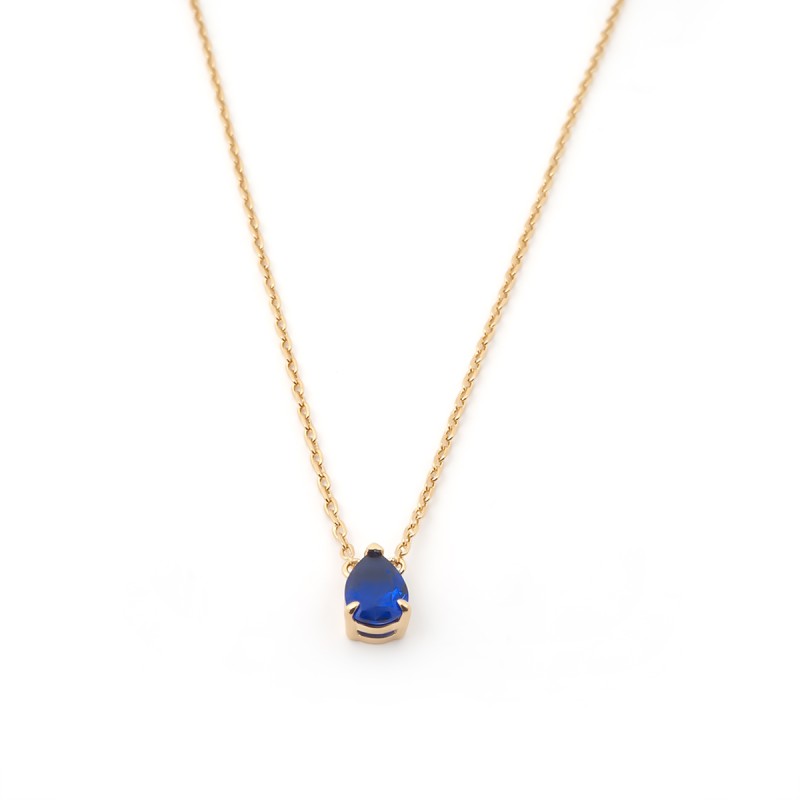 Collier  femme  solitaire carador en plaqué or avec spinelle bleu foncé
