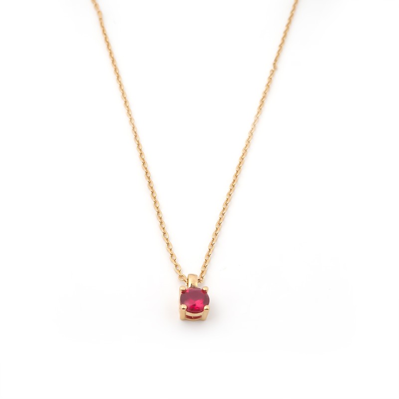 Collier solitaire femme carador en plaqué or avec spinelle rouge