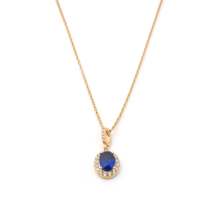 Collier fantaisie femme carador en plaqué or avec oxydes de zirconium et spinelle bleu