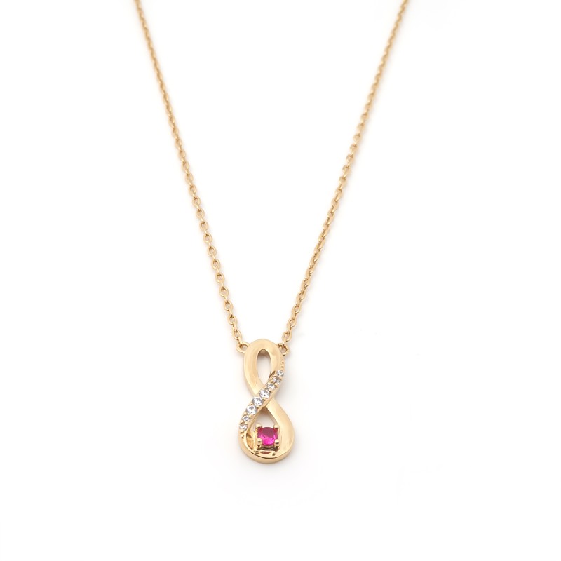 Collier fantaisie signe infini femme carador en plaqué or avec oxydes de zirconium et spinelle rouge