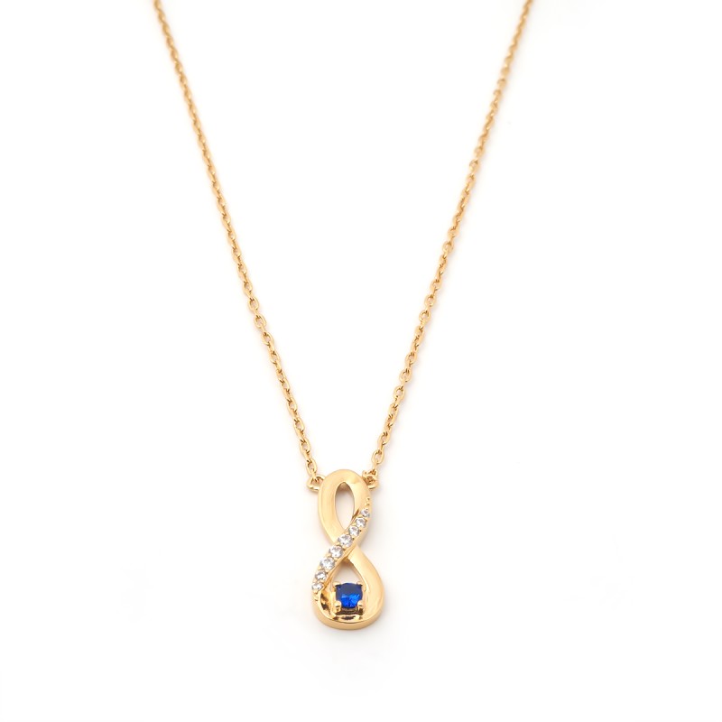 Collier fantaisie signe infini femme carador en plaqué or avec oxydes de zirconium et spinelle bleu