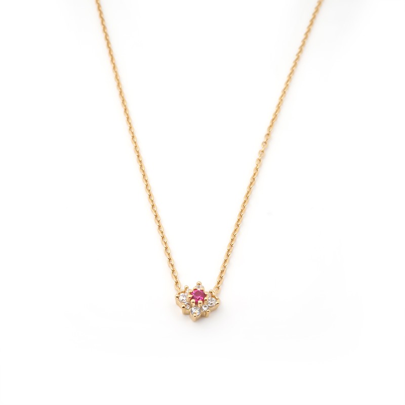 Collier fantaisie femme carador en plaqué or avec oxydes de zirconium et spinelle rouge