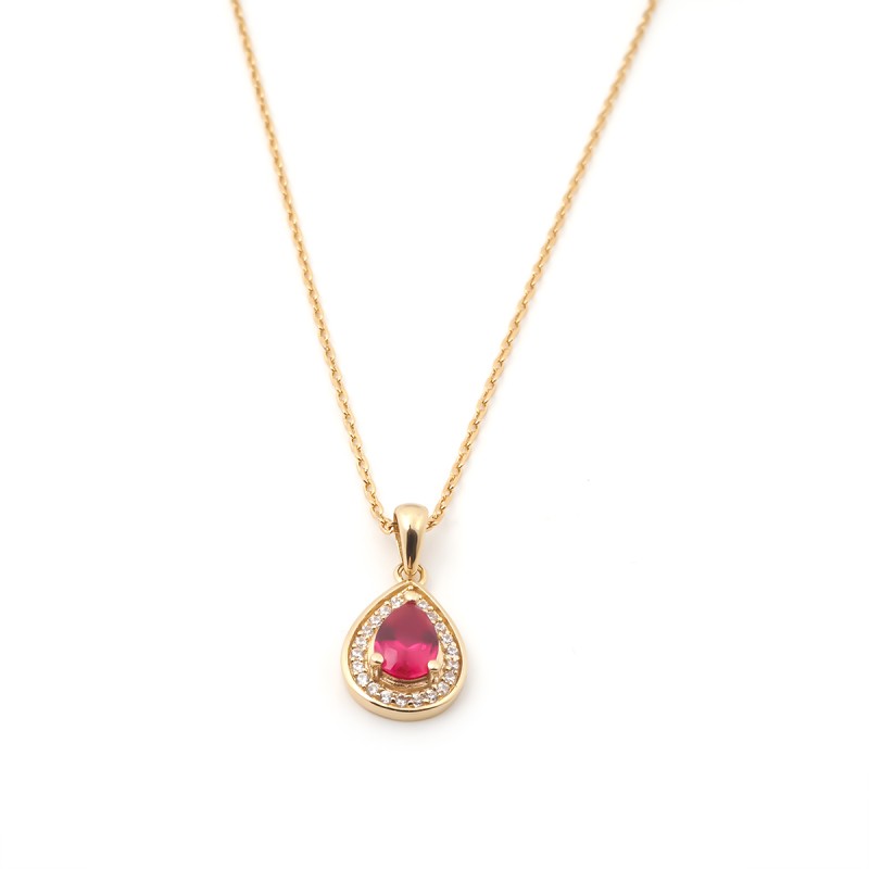 Collier fantaisie femme carador en plaqué or avec oxydes de zirconium et spinelle rouge