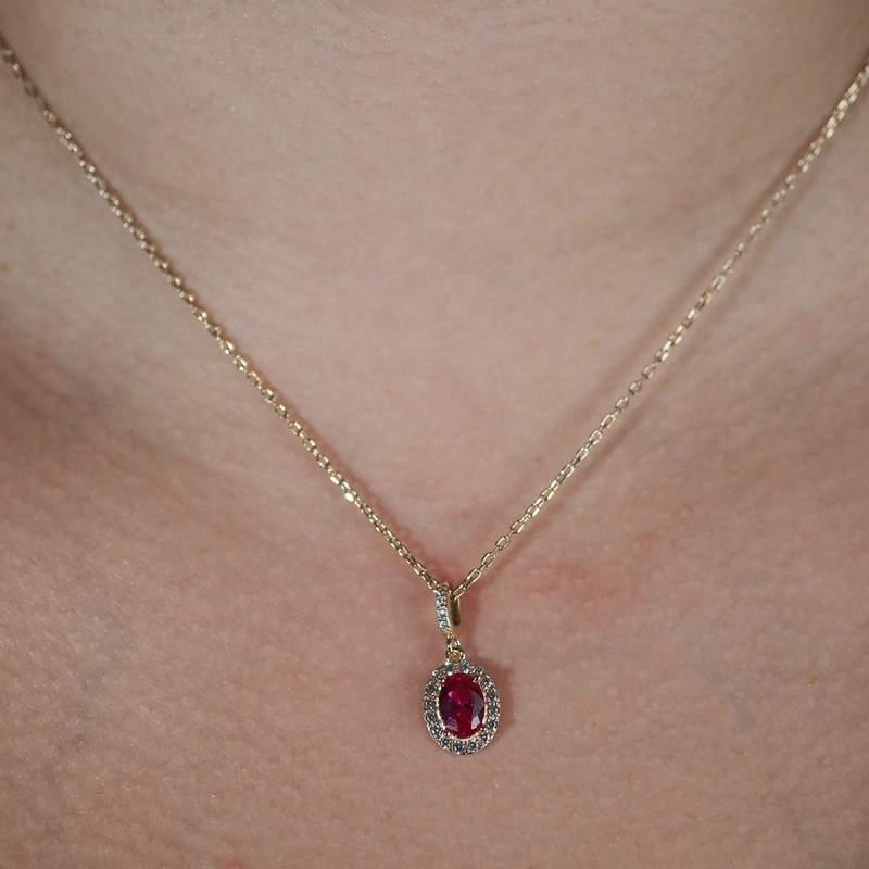 Collier fantaisie femme carador en plaqué or avec oxydes de zirconium et spinelle rouge