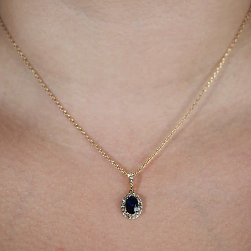 Collier fantaisie femme carador en plaqué or avec oxydes de zirconium et spinelle bleu
