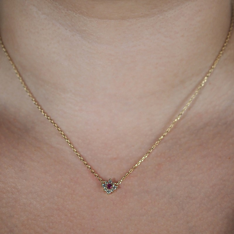 Collier fantaisie femme carador en plaqué or avec oxydes de zirconium et spinelle rouge