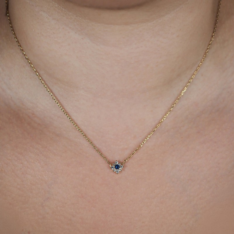 Collier fantaisie femme carador en plaqué or avec oxydes de zirconium et spinelle bleu