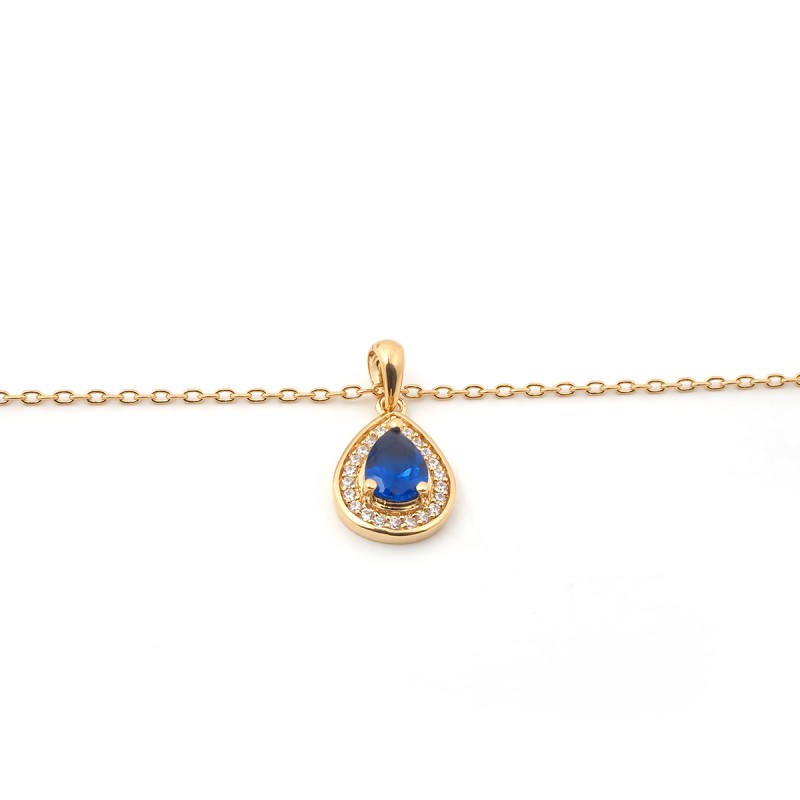 Collier fantaisie femme carador en plaqué or avec oxydes de zirconium et spinelle bleu