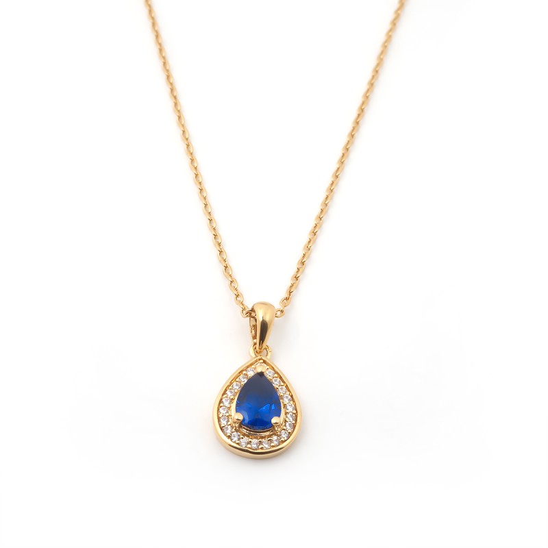 Collier fantaisie femme carador en plaqué or avec oxydes de zirconium et spinelle bleu