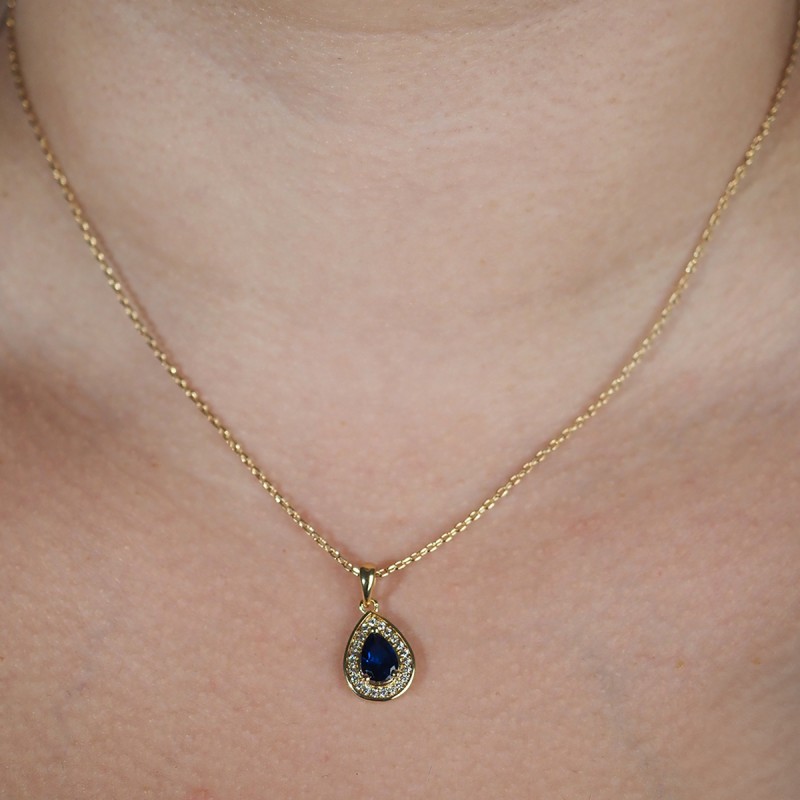 Collier fantaisie femme carador en plaqué or avec oxydes de zirconium et spinelle bleu