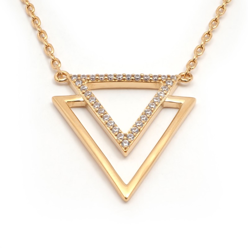 Collier fantaisie femme carador en plaqué or avec oxydes de zirconium motif triangles