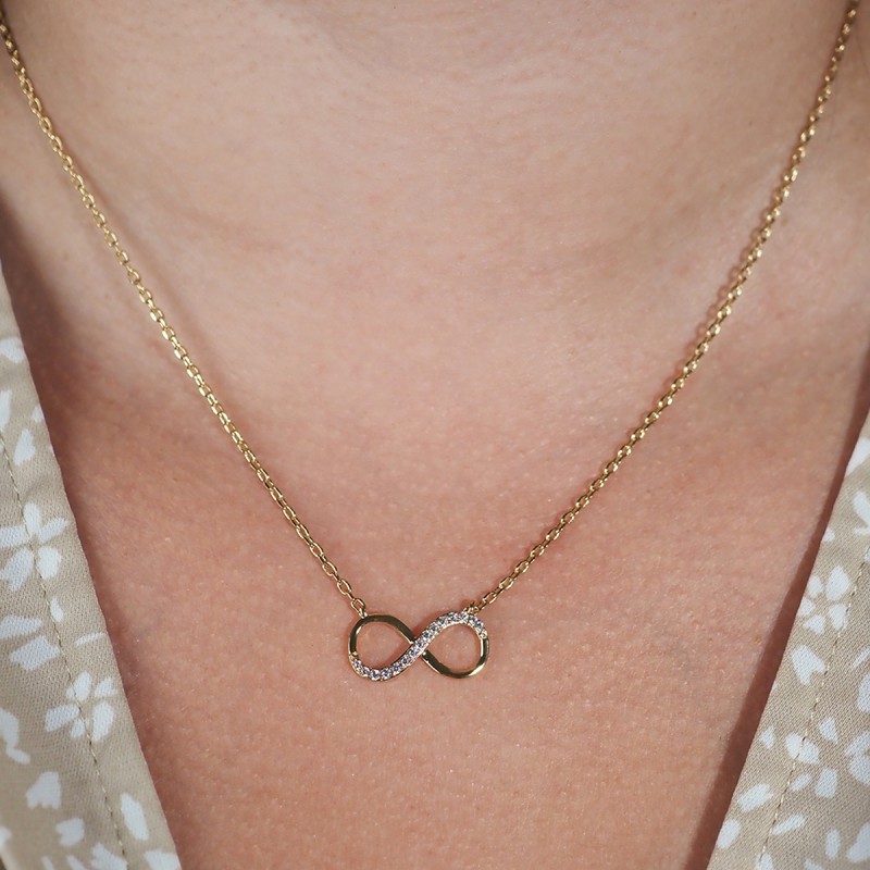Collier fantaisie motif signe infini femme carador en plaqué or avec oxydes de zirconium