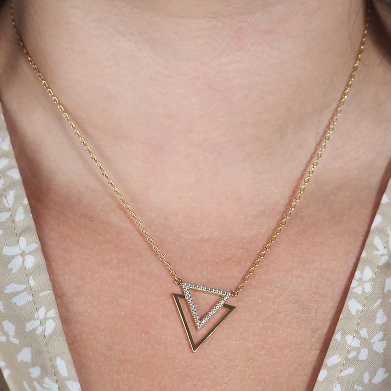 Collier fantaisie femme carador en plaqué or avec oxydes de zirconium motif triangles