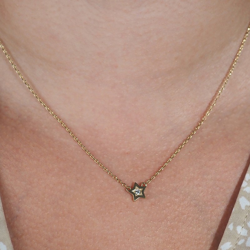 Collier solitaire motif étoile femme carador en plaqué or avec oxyde de zirconium