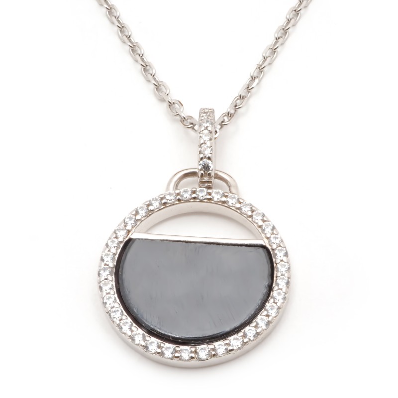 Collier femme carador en argent en forme de cercle serti d'oxydes de zirconium et l'intérieur en céramique noire