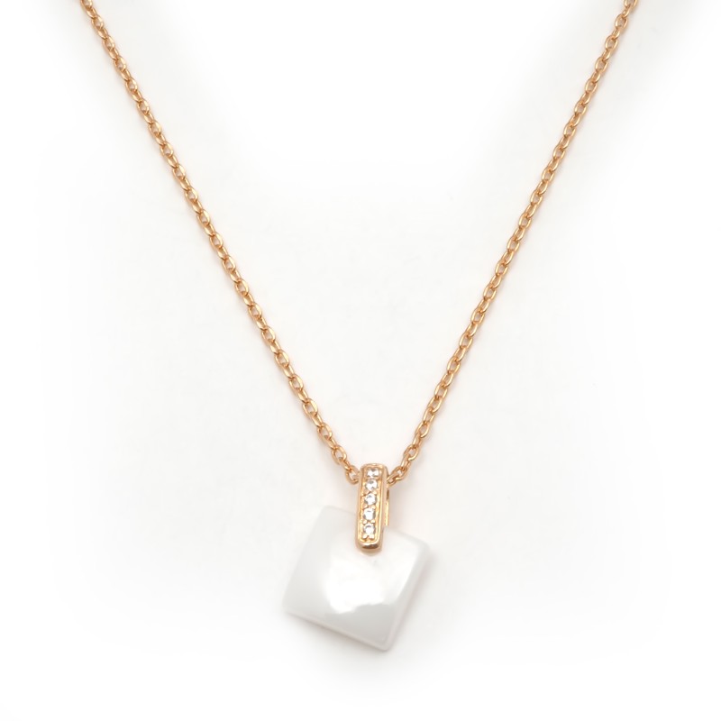 Collier fantaisie femme carador en plaqué or avec oxydes de zirconium et céramique blanche