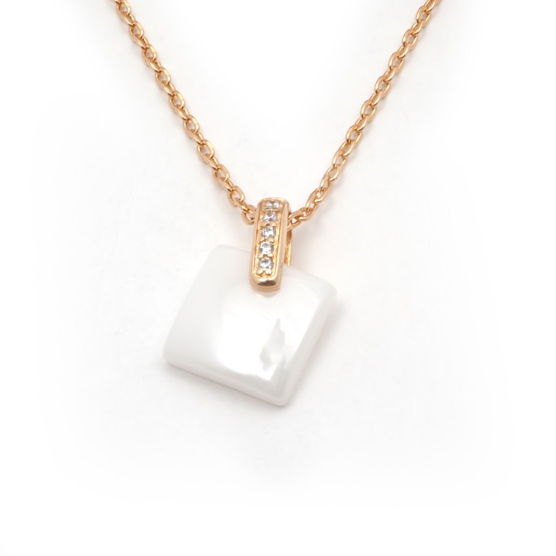 Collier fantaisie femme carador en plaqué or avec oxydes de zirconium et céramique blanche