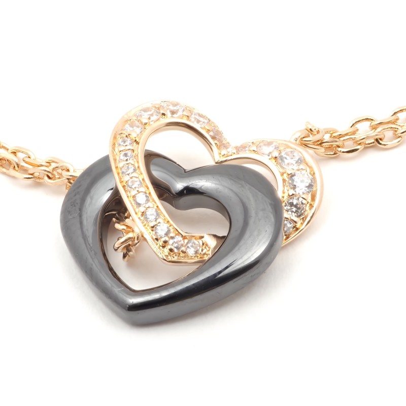 Bracelet AURORA Femme Phebus double cœur en plaqué or et céramique