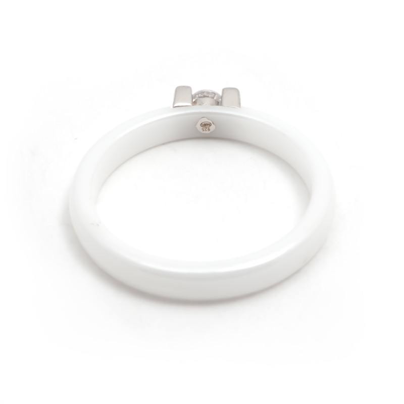 Bague Femme carador solitaire céramique blanche avec oxyde de zirconium