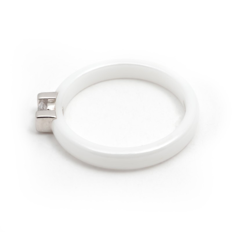 Bague Femme carador solitaire céramique blanche avec oxyde de zirconium