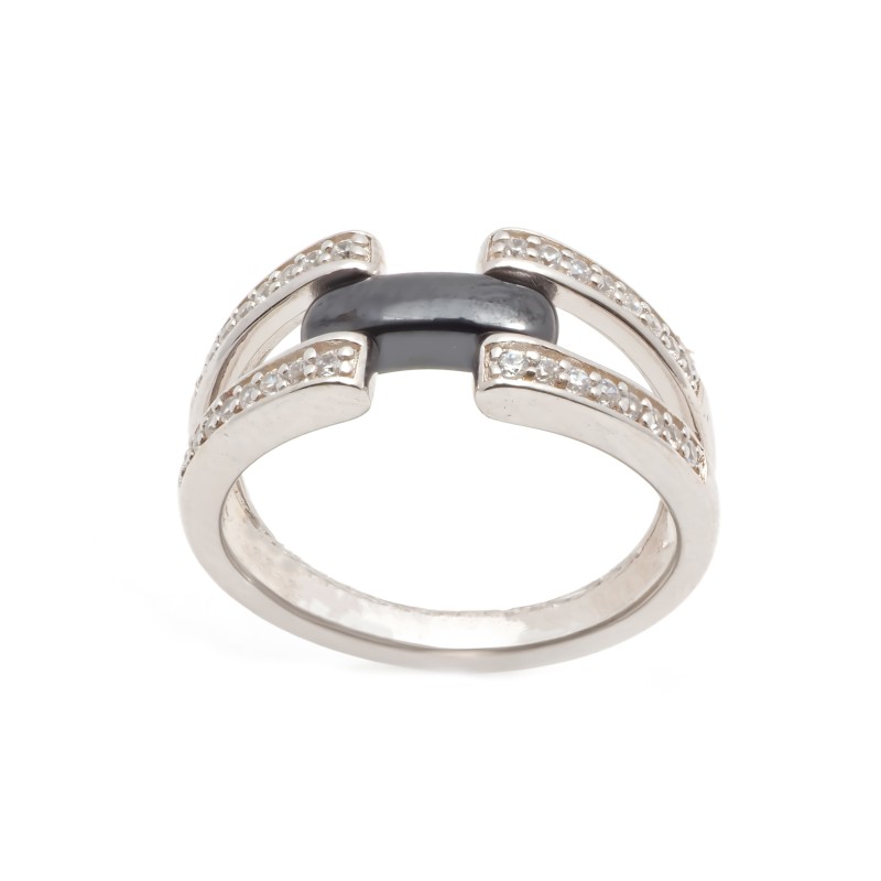 Bague femme  Carador en Argent avec oxydes de zirconium et barrette en céramique noire