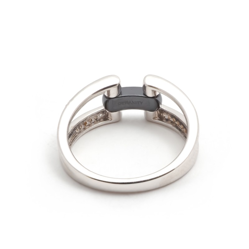 Bague femme  Carador en Argent avec oxydes de zirconium et barrette en céramique noire