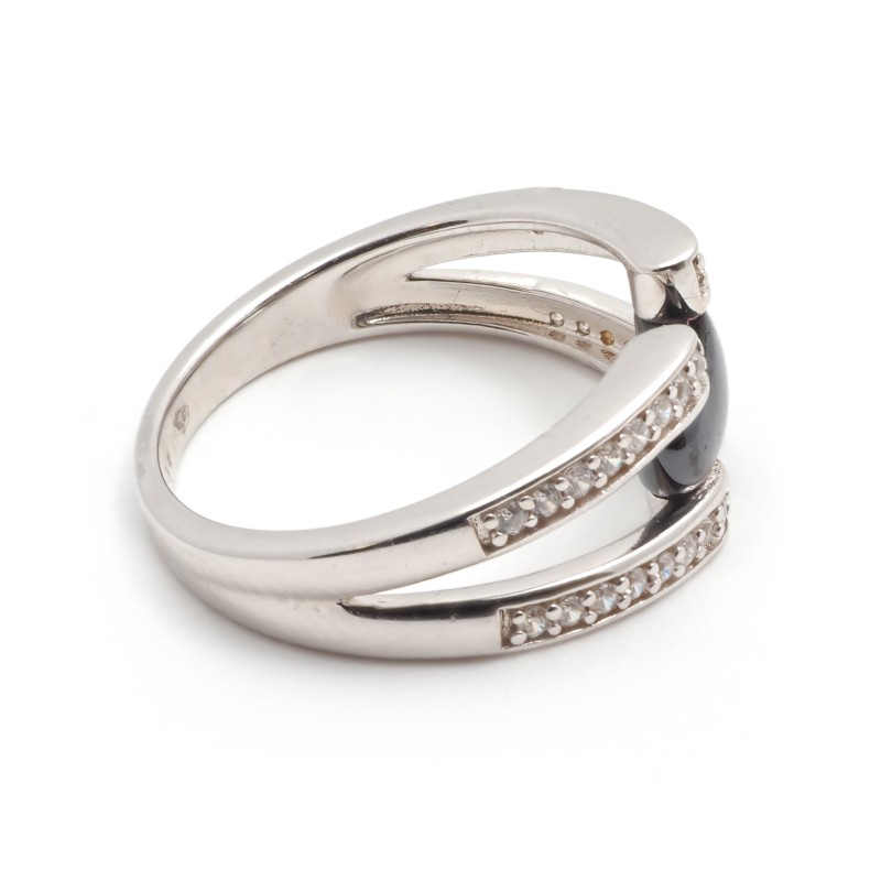 Bague femme  Carador en Argent avec oxydes de zirconium et barrette en céramique noire