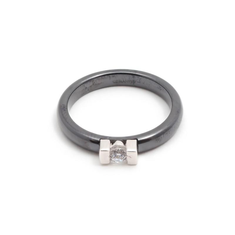 Bague Femme Carador solitaire céramique noire avec oxyde de zirconium
