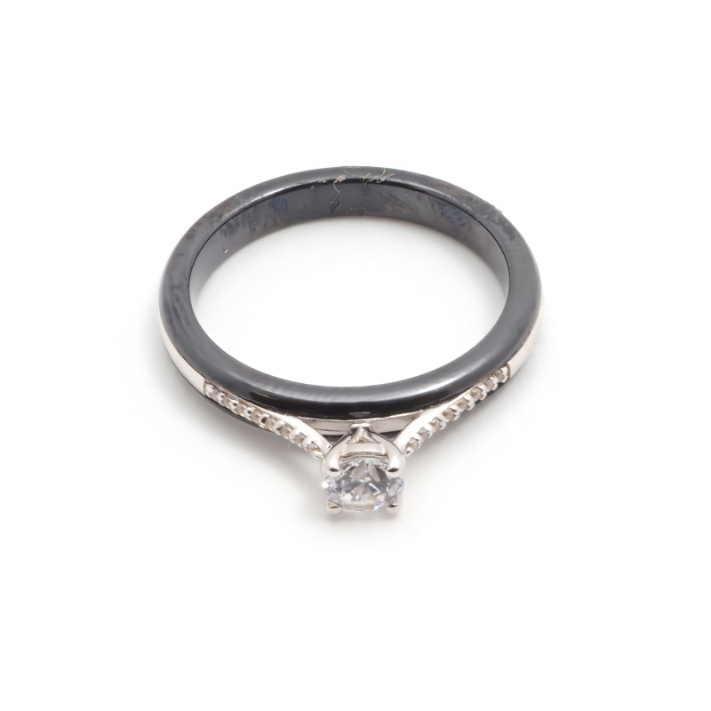 Bague Femme Carador solitaire accompagné céramique noire avec oxydes de zirconium