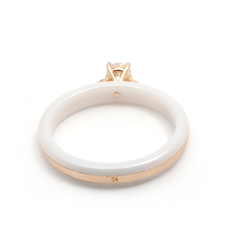 Bague solitaire accompagné femme carador en plaqué or et céramique blanche avec oxydes de zirconiums