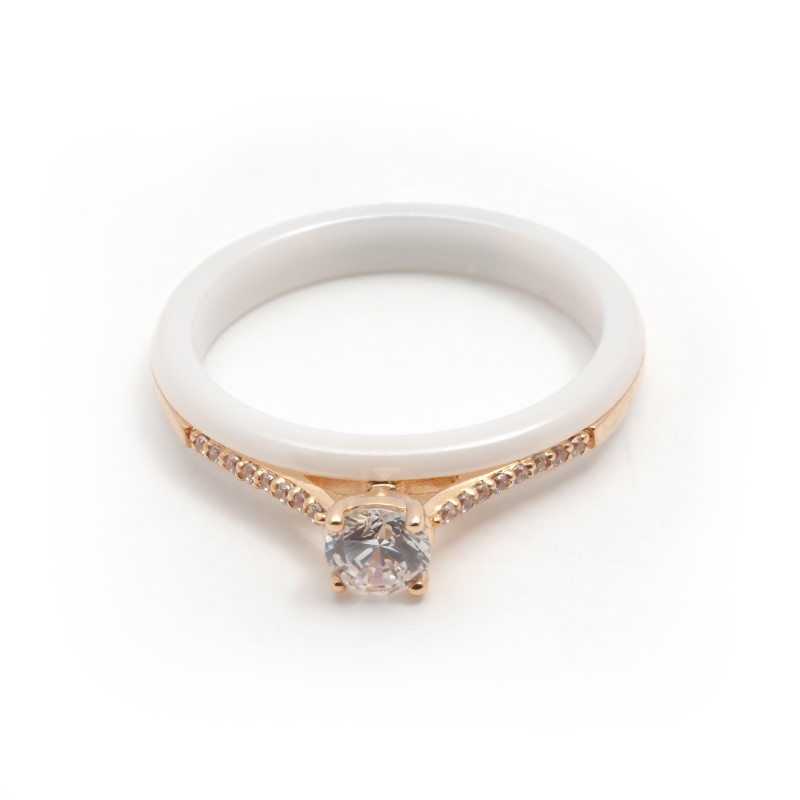 Bague solitaire accompagné femme carador en plaqué or et céramique blanche avec oxydes de zirconiums