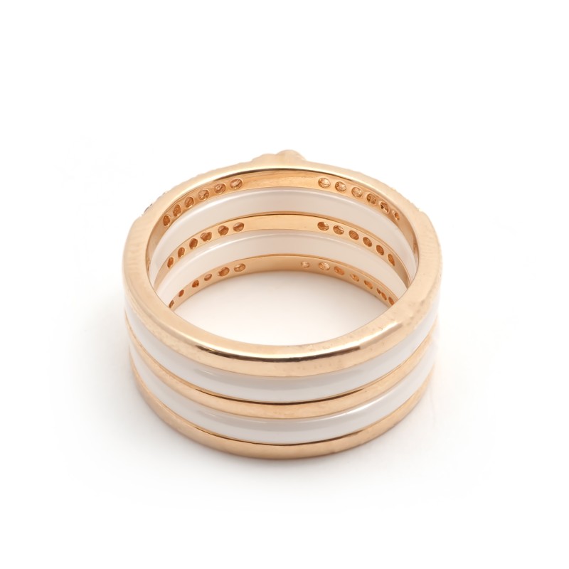 Bague fantaisie femme carador en plaqué or et céramique blanche avec des oxydes de zirconium