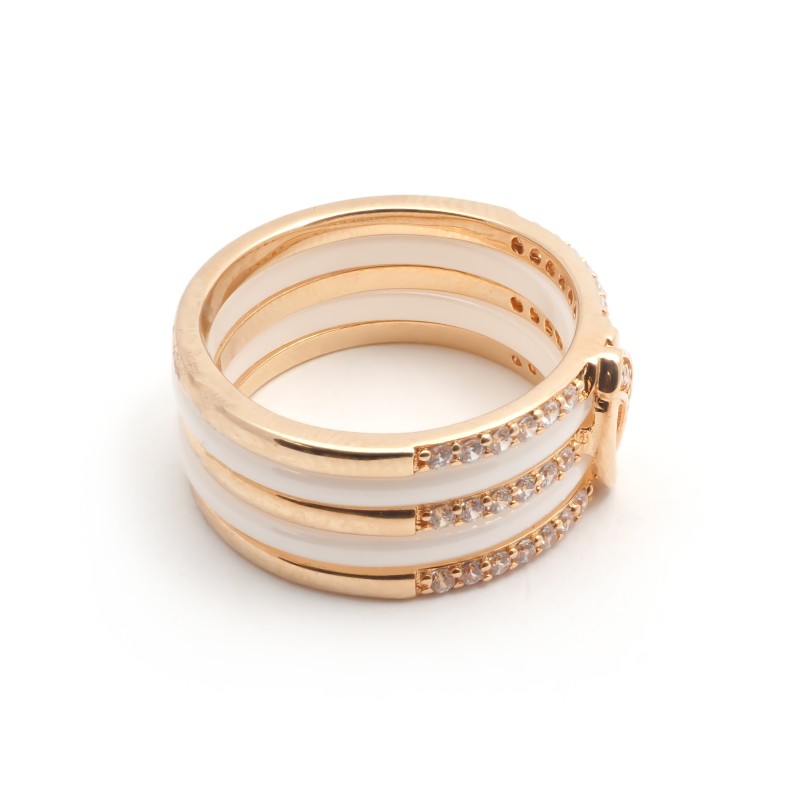 Bague fantaisie femme carador en plaqué or et céramique blanche avec des oxydes de zirconium